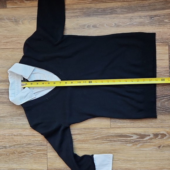 New York & Company Black Knit Acrylic Sweater Woven Cotton Faux Undershirt XS - Picture 8 of 8